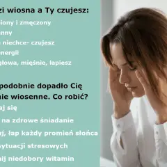 Kobieta z rękami na skroniach, czuje się osłabiona i zmęczona. To może być przesilenie wiosenne.