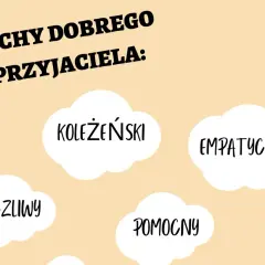 Cechy dobrego przyjaciela: koleżeński, empatyczny, życzliwy, pomocny.