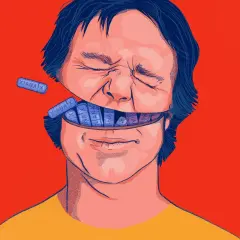Otwarta głowa mężczyzny wypełniona tabletkami Xanax. Ilustracja przedstawia potencjalne xanax skutki uboczne.