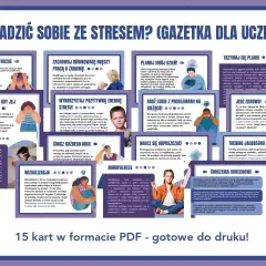 Jak radzić sobie ze stresem? 15 kart PDF. Porady jak się uspokoić, planować dzień, ćwiczyć i jeść zdrowo.