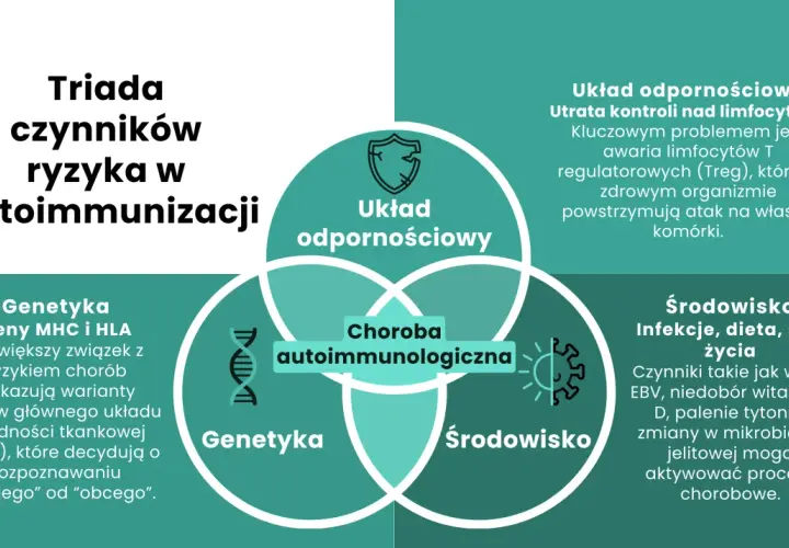 Triada czynników ryzyka chorób autoimmunologicznych: układ odpornościowy, genetyka i środowisko. Nerwica może wpływać na te procesy.