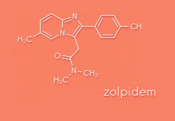 Struktura chemiczna zolpidemu, leku nasennego. Zrozumienie jego budowy może pomóc w analizie zolpidem skutki uboczne.