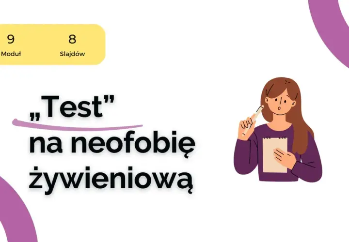Test" na neofobię żywieniową. Kobieta z notatnikiem i długopisem zastanawia się nad pytaniami.