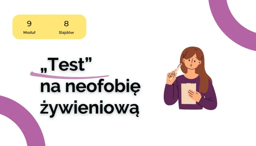 Test" na neofobię żywieniową. Kobieta z notatnikiem i długopisem zastanawia się nad pytaniami.