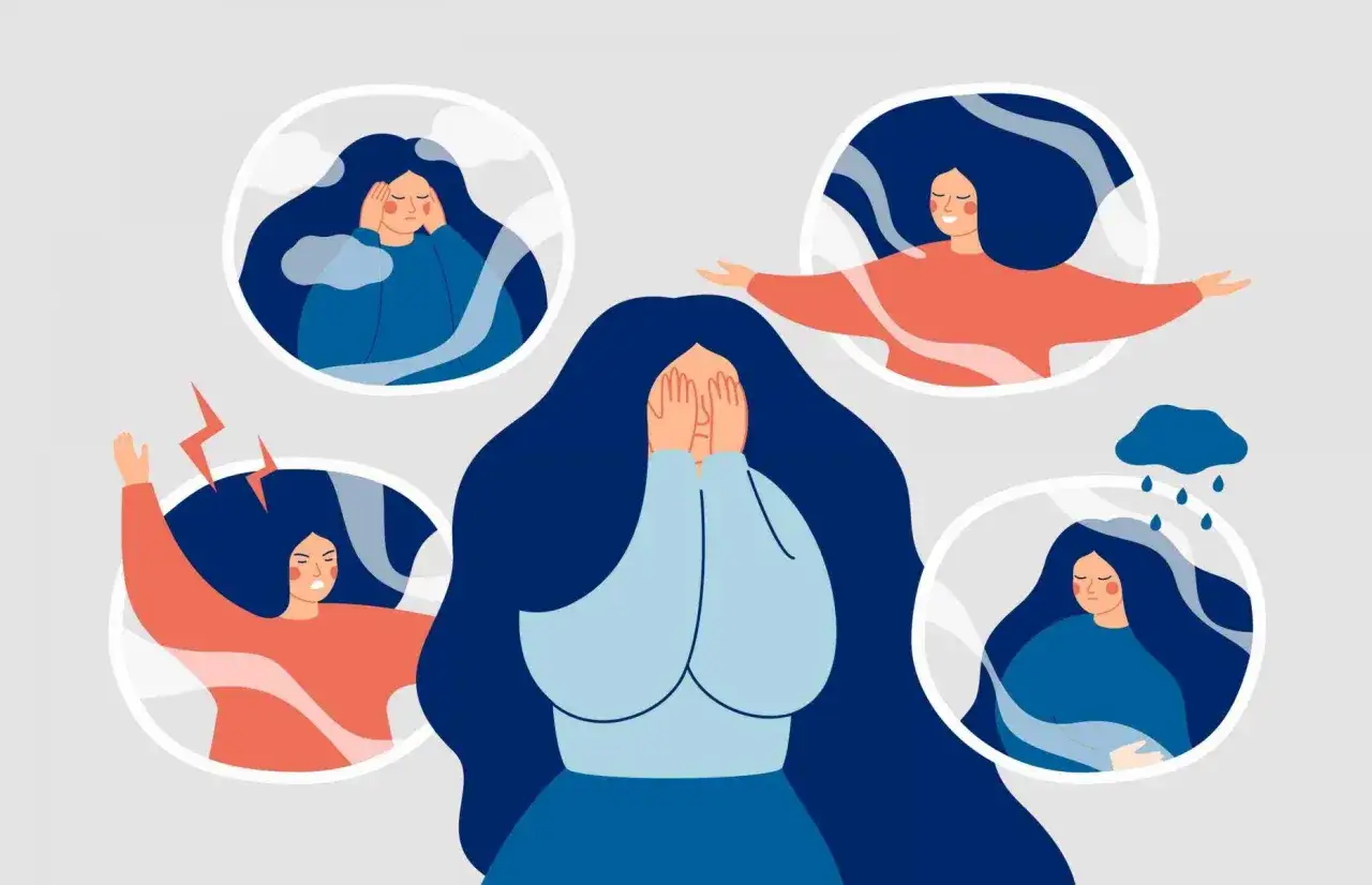 Różne twarze emocji, symbolizujące spektrum zaburzeń psychicznych