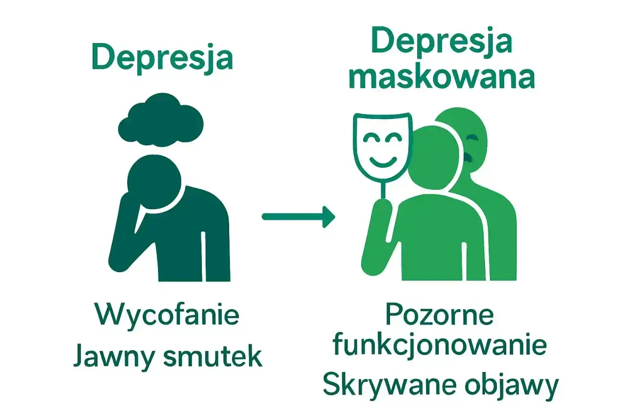 Depresja maskowana: smutek ukryty za uśmiechniętą maską, pozorne funkcjonowanie.