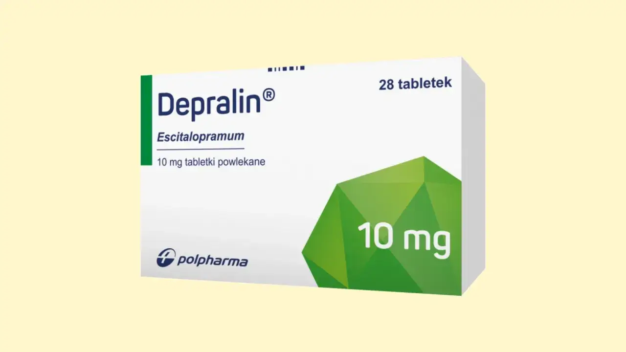 Depralin 10 mg, leki na załamanie nerwowe, zawierające escitalopram. Opakowanie 28 tabletek.